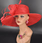 Red Sinamay Wide Brim Hat: Kentucky Derby, Tea Party