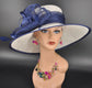 White Sinamay Kentucky Derby Hat: Navy Blue Wide Brim Formal Hat
