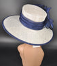 White Sinamay Kentucky Derby Hat: Navy Blue Wide Brim Formal Hat