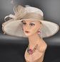 Wide Brim Sinamay Kentucky Derby Hat: White & Taupe Formal Fashion