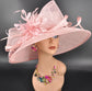 Blush Pink Sinamay Kentucky Derby Hat: Feather Flower Tea Party Wedding
