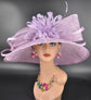 Lilac Sinamay Kentucky Derby Hat: Feather Flower Wide Brim