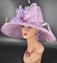Lilac Sinamay Kentucky Derby Hat: Feather Flower Wide Brim