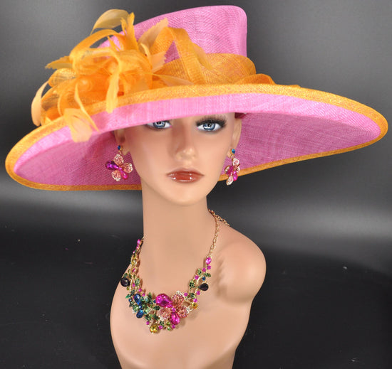 Sinamay Kentucky Derby Hat: Hot Pink Wide Brim Ascot Hat
