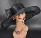 Black Wide Brim Sinamay Derby Hat: Oaks, Church, Wedding