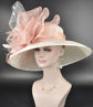 Ivory Sinamay Kentucky Derby Hat: Blush Pink Feather Flowers & Bows