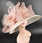 Ivory Sinamay Kentucky Derby Hat: Blush Pink Feather Flowers & Bows