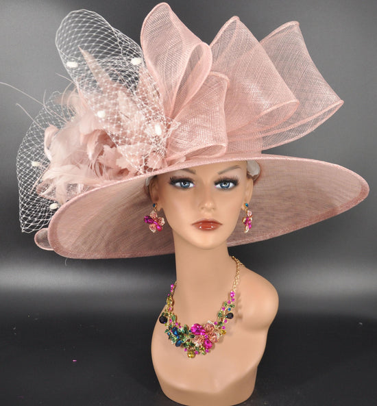 Blush Pink Flowers w Ivory Netting  Kentucky Derby Hat, Tea Party Hat Mother&