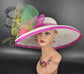 Wide Brim Sinamay Derby Hat: Feather Flower, Big Bows