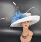 Sinamay Kentucky Derby Hat: White Wide Brim Feathered Ascot Hat