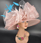 Blush Pink Sinamay Kentucky Derby Hat: Floral Tea Party Wide Brim