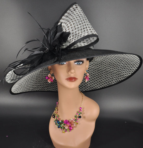 Black & White Feather Derby Hat: Royal Ascot Tea Party Wedding