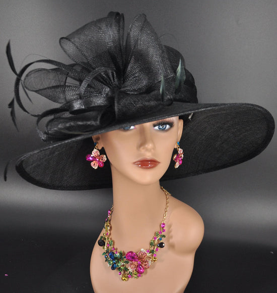 Black Wide Brim Sinamay Hat: Kentucky Derby Tea Party Fashion