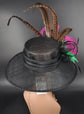Wide Brim Sinamay Kentucky Derby Hat: Black, Green, Fuchsia, Pink
