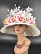 Ivory Sinamay Kentucky Derby Hat: Wide Brim, Lily & Orchid Flowers
