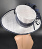Church  Kentucky Derby Hat Carriage Tea Party Wedding Wide Brim Woman’s Royal Ascot Hat in Solid Sinamay Hat  White w Navy Blue