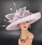 Lilac Sinamay Derby Hat: Feather Flower Wide Brim