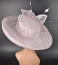 Lilac Sinamay Derby Hat: Feather Flower Wide Brim