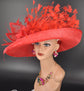 Church Kentucky Derby Hat Carriage Tea Party Wedding Wide Brim Sinamay Hat Red
