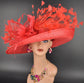 Church Kentucky Derby Hat Carriage Tea Party Wedding Wide Brim Sinamay Hat Red