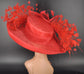 Church Kentucky Derby Hat Carriage Tea Party Wedding Wide Brim Sinamay Hat Red