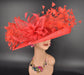 Church Kentucky Derby Hat Carriage Tea Party Wedding Wide Brim Sinamay Hat Red