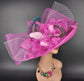 Fuchsia Sinamay Kentucky Derby Hat: Feather Floral Wide Brim