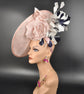 Blush Pink Sinamay Fascinator Hat: Feather Flower, Royal Ascot Headwear