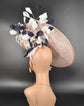 Blush Pink Sinamay Fascinator Hat: Feather Flower, Royal Ascot Headwear
