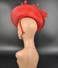 Red Sinamay Fascinator: Feather Flower Kentucky Derby Hat