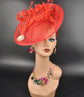 Red Sinamay Fascinator: Feather Flower Kentucky Derby Hat