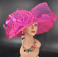 Fuchsia Sinamay Kentucky Derby Hat: Wide Brim Wedding Tea Party Hat