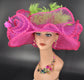 Fuchsia Sinamay Kentucky Derby Hat: Wide Brim Church Wedding Hat