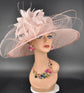Blush Pink Sinamay Derby Hat: Feather Flower Royal Ascot Hat