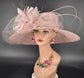 Blush Pink Sinamay Derby Hat: Feather Flower Royal Ascot Hat