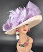 Champagne Sinamay Kentucky Derby Hat: Lavender Feather Wedding Tea Party Hat