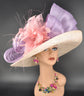 Champagne Sinamay Kentucky Derby Hat: Lavender Feather Wedding Hat