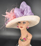 Champagne Sinamay Kentucky Derby Hat: Lavender Feather Wedding Hat