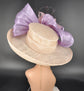 Champagne Sinamay Kentucky Derby Hat: Lavender Feather Wedding Hat