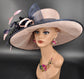 Sinamay Kentucky Derby Hat: Blush Pink, Navy Feather Flower