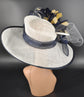 Sinamay Kentucky Derby Hat: White, Navy Blue & Gold Feathered Church Hat