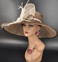 Brown Sinamay Derby Hat: Feather Flower Ascot Races Tea Party