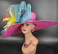 Fuchsia & Teal Kentucky Derby Hat: Wide Brim Feathered Ascot Hat