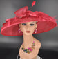 Red Wide Brim Sinamay Hat Church Kentucky Derby Hat Carriage Tea Party Wedding  Rhinstones w Sinamay Bow Ostrich Feather