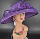 Purple Sinamay Kentucky Derby Hat: Wide Brim Feathered Church Wedding