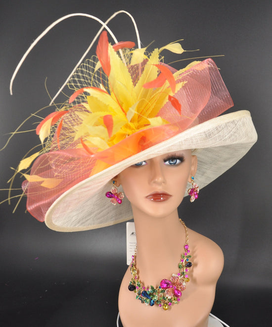 Kentucky Derby Hat: Ivory Feather Flower Church Wedding Hat