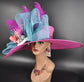 Wide Brim Kentucky Derby Hat: Fuchsia, Teal, and Coral Feather Fascinator