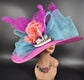 Wide Brim Kentucky Derby Hat: Fuchsia, Teal, and Coral Feather Fascinator