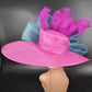 Wide Brim Kentucky Derby Hat: Fuchsia, Teal, and Coral Feather Fascinator