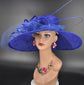 Royal Blue Sinamay Wide Brim Hat: Kentucky Derby Ascot Occasion